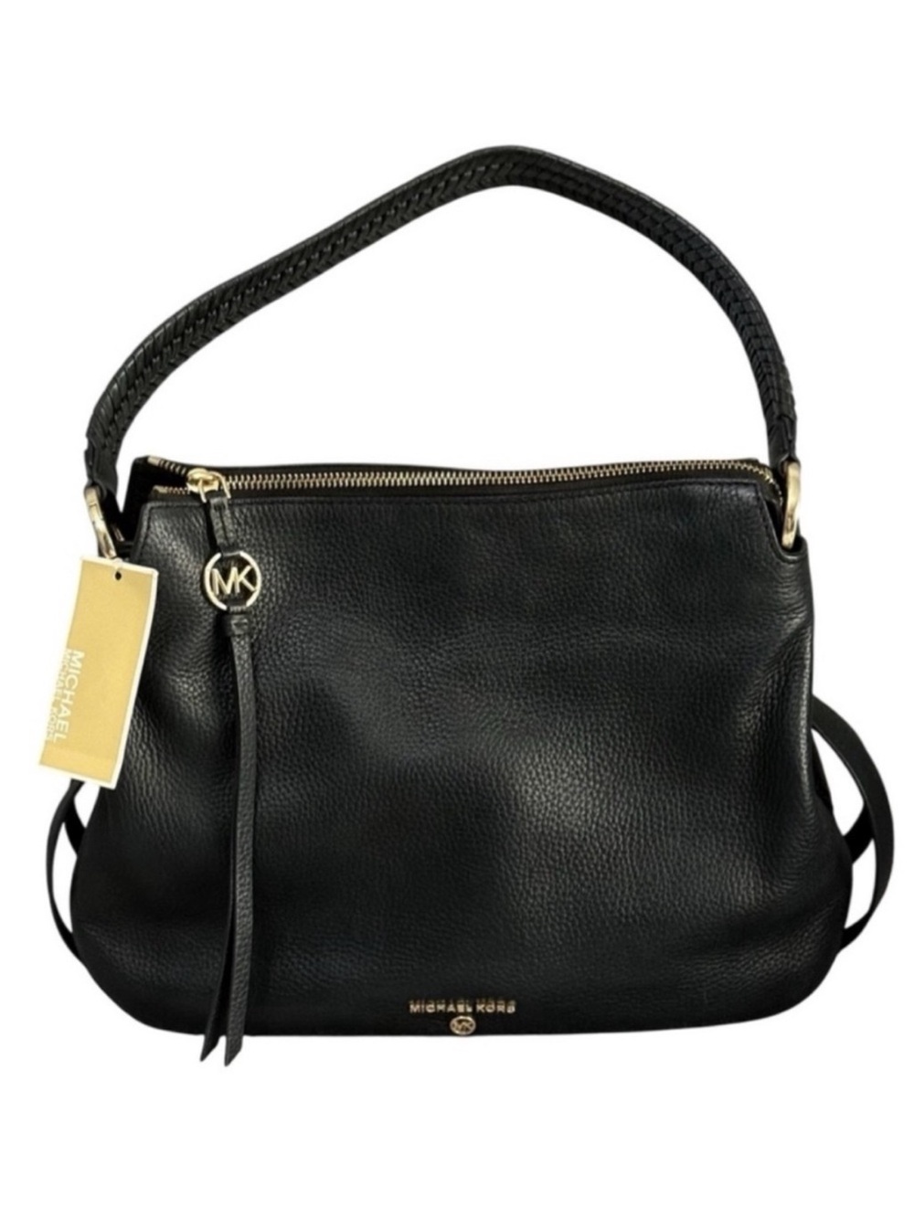 Michael Kors Grand Large Hobo Shoulder Bag Luxe Purse Braided Strap Black Gold